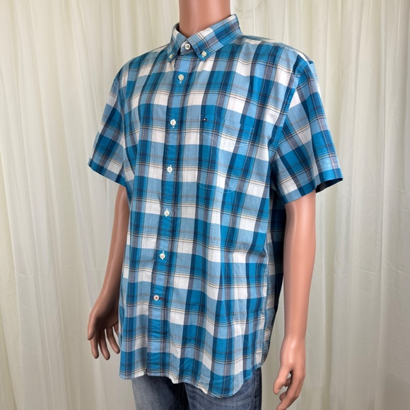Men's Tommy Hilfiger Classic Fit Short Sleeve Plaid Shirt Blue Size XL - Picture 5 of 10